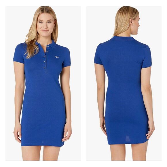 LACOSTE Classic Short Sleeve Stretch Mini Pique Polo Dress, Captain, Sz 36 - Picture 1 of 11